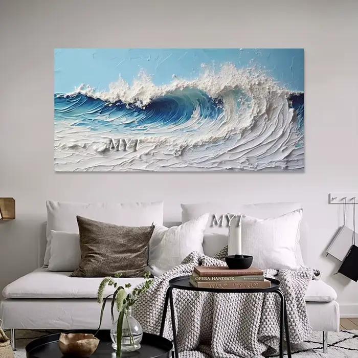 Image d'art de vague de mer, mur de paysage naturel, peintures à l'huile de couteau, œuvre d'art abstraite sur toile, sans cadre, texture acrylique épaisse