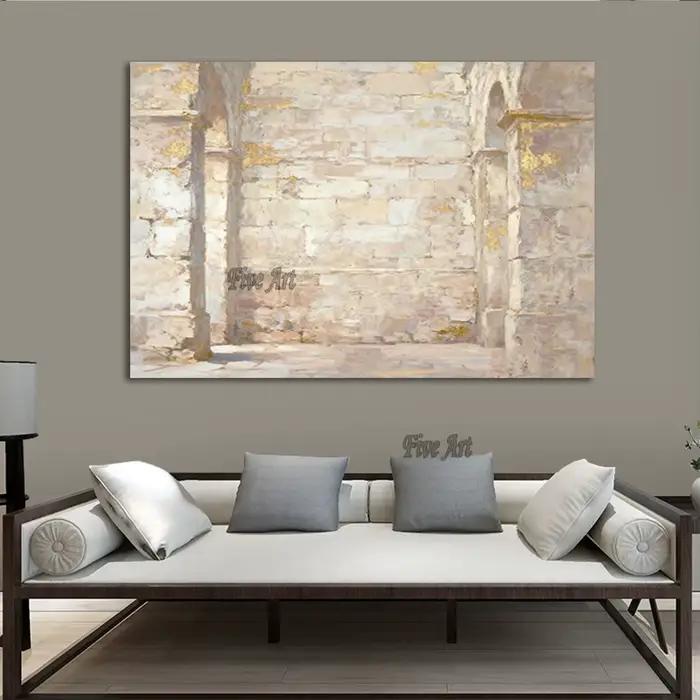 Peinture murale grand format de luxe - Tableaux personnalisables Prière juive sur les murs de Jérusalem Feuille d'or Judaïsme Israël Art sur toile