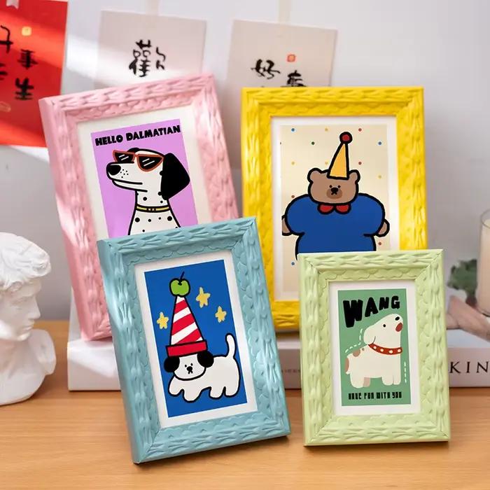 Cadre Photo coloré 5 pouces-A4 carré maison enfants chambre bricolage décor cadres élégant œuvre affichage rose/jaune