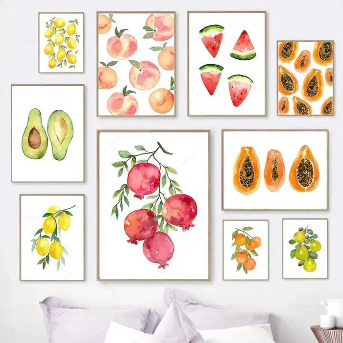 Affiche de fruits aquarelle avocat citron pastèque pêche papaye mur Art toile peinture impressions nordiques photo cuisine décor à la maison