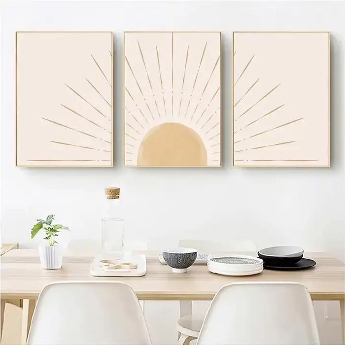 Boho Art mural soleil jaune montant sur l'horizon Illustrations naturelles géométriques ligne d'art mur affiches et impression modernes du milieu du siècle
