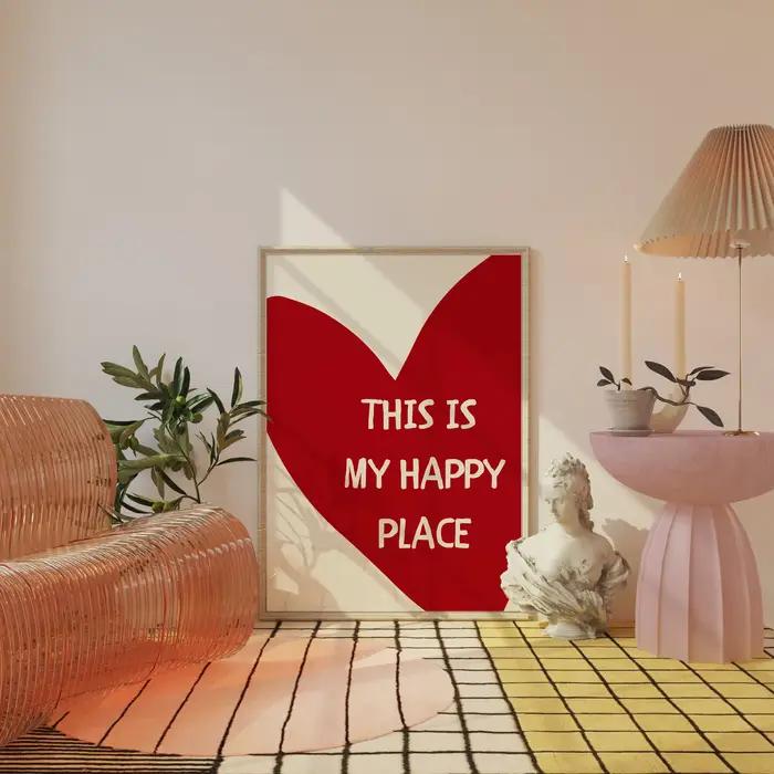 Affiche d'art avec citations de texte de cœur rouge