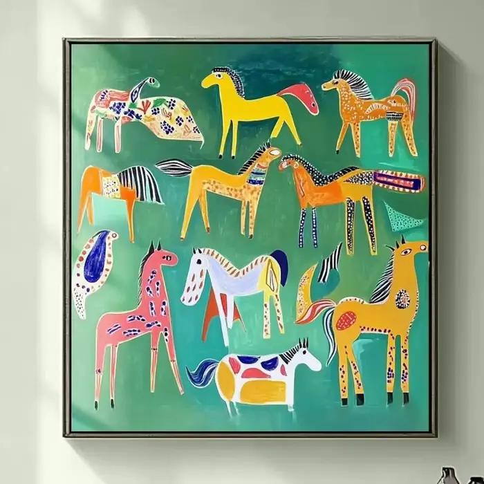 Peinture de cheval jaune sur toile