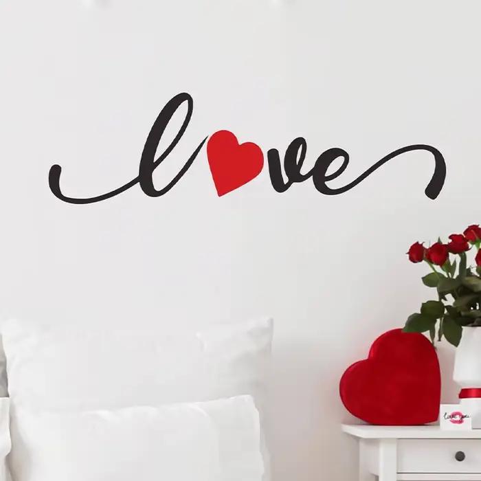 Autocollant mural en forme de cœur rouge LOVE