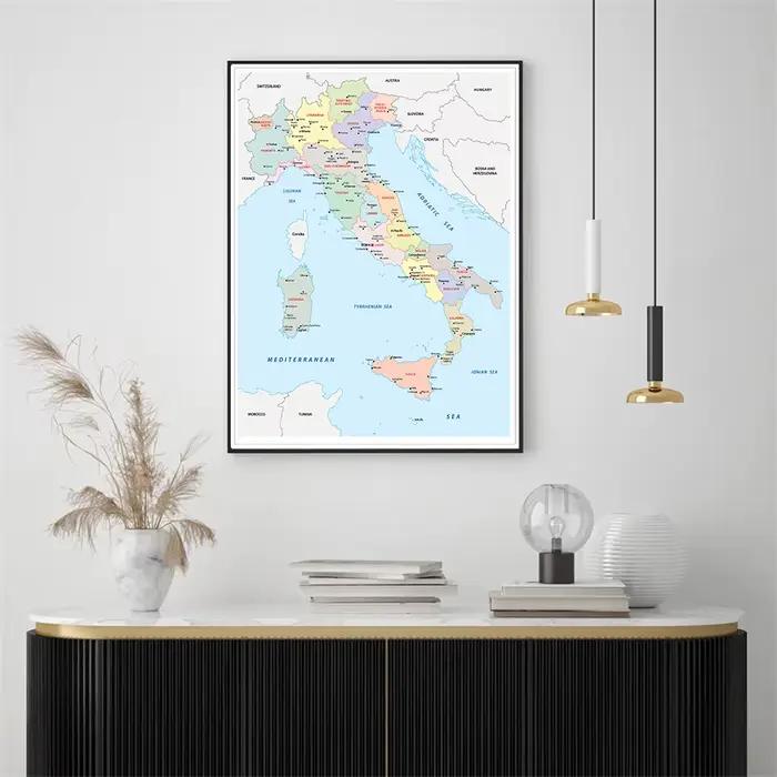 Affiche d'art mural de carte politique italienne d'italie