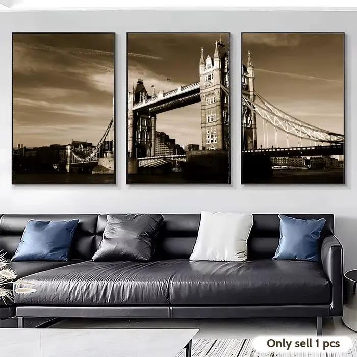 Affiche sur toile avec peinture rétro du Tower Bridge de Londres