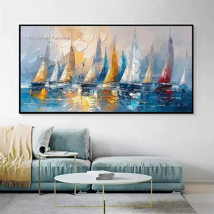 Toile murale épaisse avec voiliers colorés de la mer blanche
