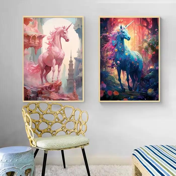 Toile de peinture de licorne arc-en-ciel