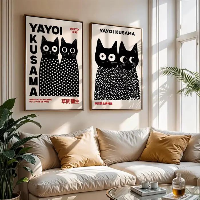 Yayoi Kusama – peinture sur toile de chat noir