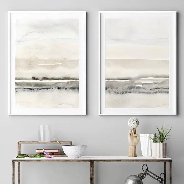Toile de peinture abstraite Beige et grise