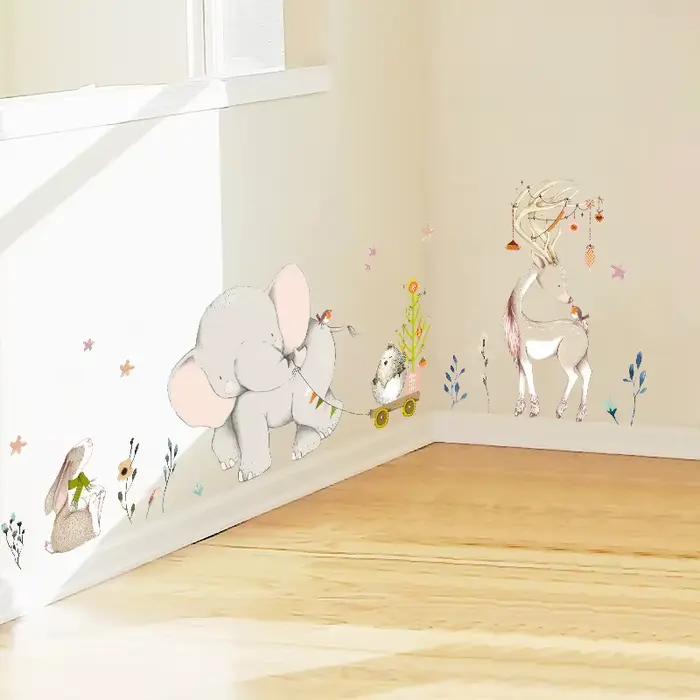 Autocollants muraux joyeux bébé éléphant lapin