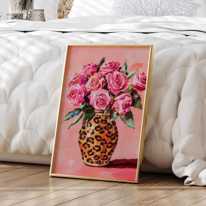 Toile imprimée léopard rose