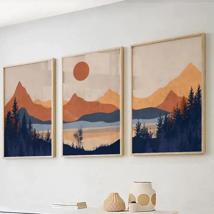 Lot de 3 affiches murales abstraites minimalistes bleues en terre cuite