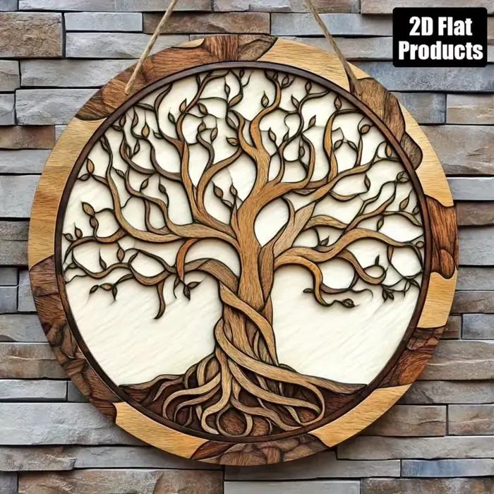 Décoration murale rustique en bois Arbre de Vie - Décor rond de 5