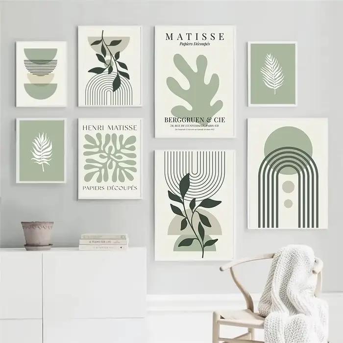 Toile de ligne géométrique de feuille verte sauge