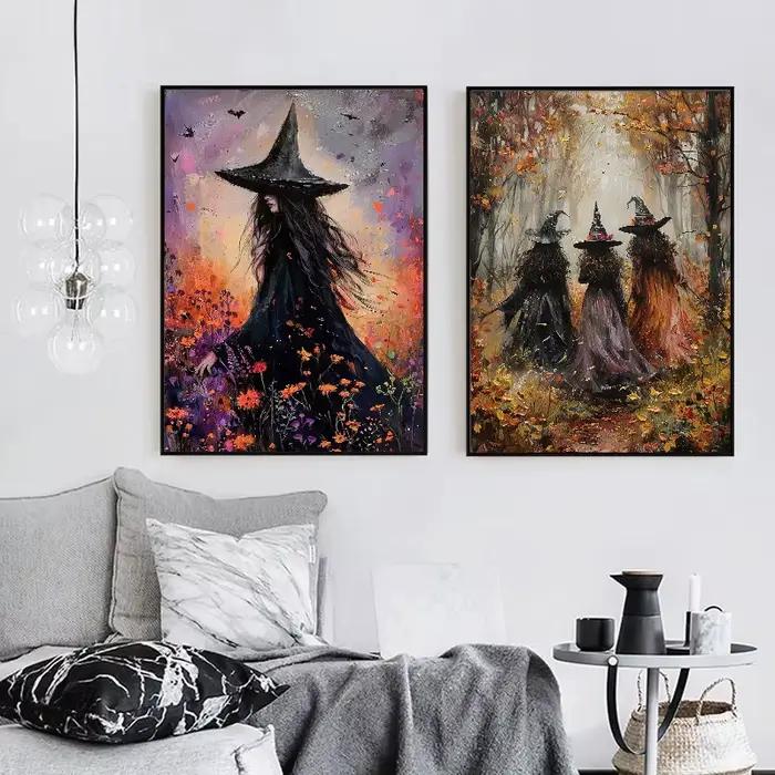 Affiche de décoration murale de sorcière foncée d'halloween