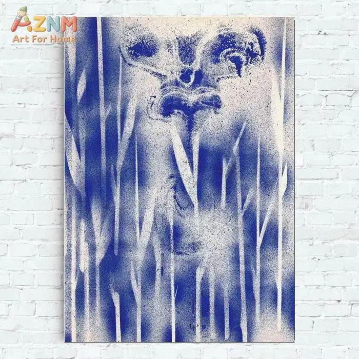 AZNM Peinture sur toile abstraite bleu Klein, art mural moderne texturé, motif éclaboussures d'encre, figure humaine, sans cadre, pour un style minimaliste