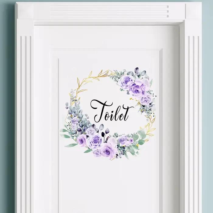 Autocollants muraux de porte de toilette en forme de fleur
