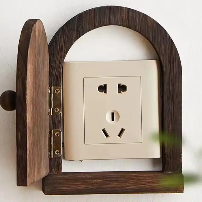 Cache-interrupteur mural multifonctionnel anti-toucher en bois