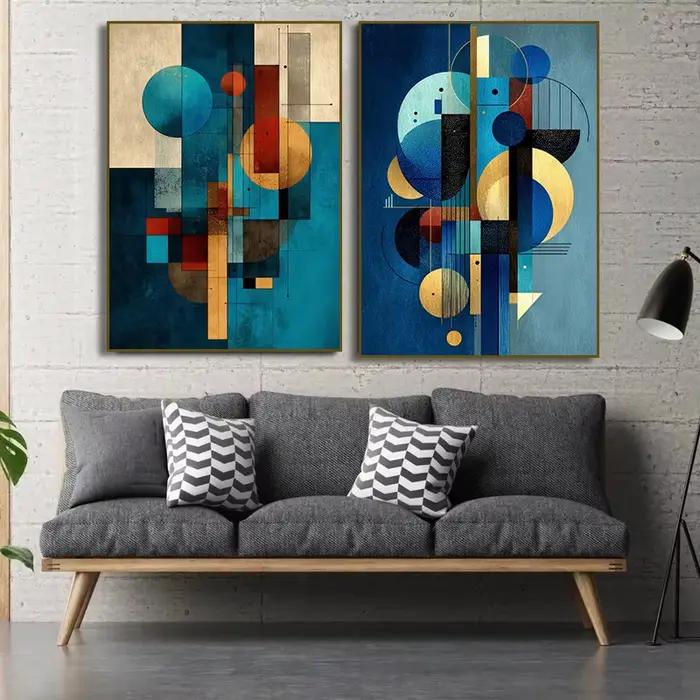 Affiches de Composition géométrique bleue abstraite et impression