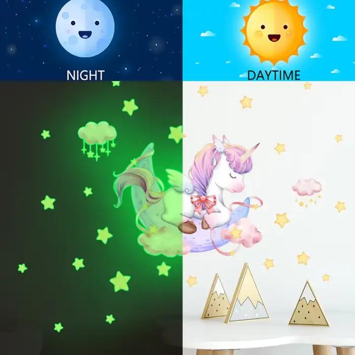 Autocollant mural lumineux étoiles licorne