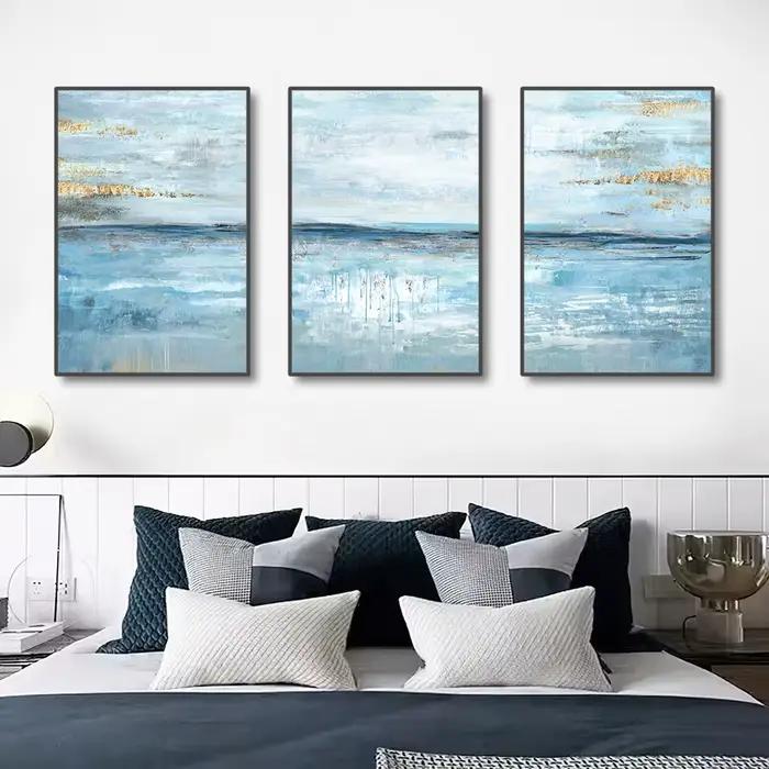 Affiches abstraites sans cadre avec feuille d'or bleu clair
