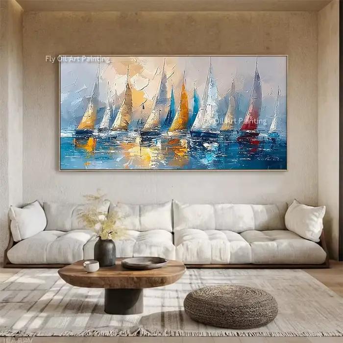 Toile murale épaisse avec voiliers colorés de la mer blanche