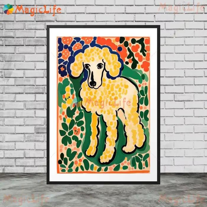 Affiches imprimées de fleurs de chien caniche de dessin animé