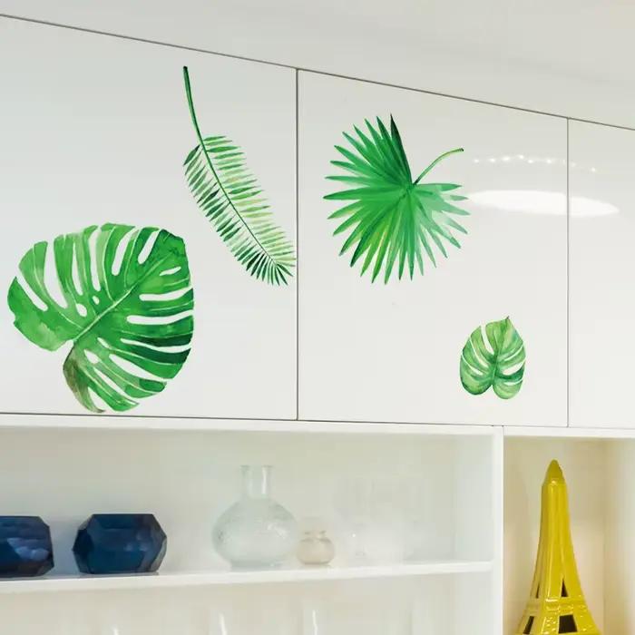 Autocollant mural en forme de feuilles de plantes vertes