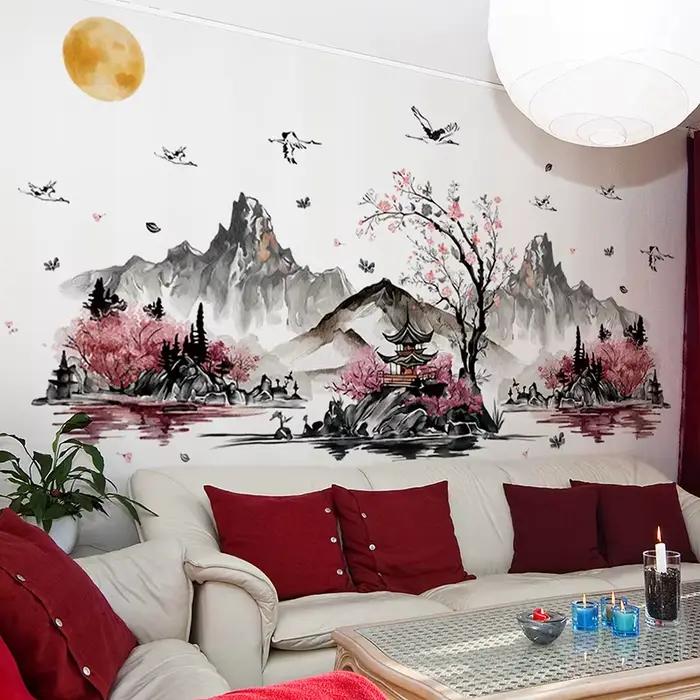 Autocollants muraux grue de peinture de paysage de Style chinois