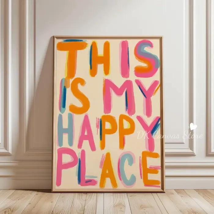 Affiche imprimée sur toile avec citation en forme de cœur «This Is My Happy Place»
