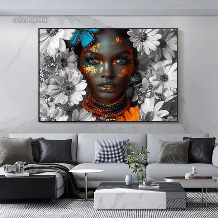 Femme africaine fleur toile impression affiches HD mur Art