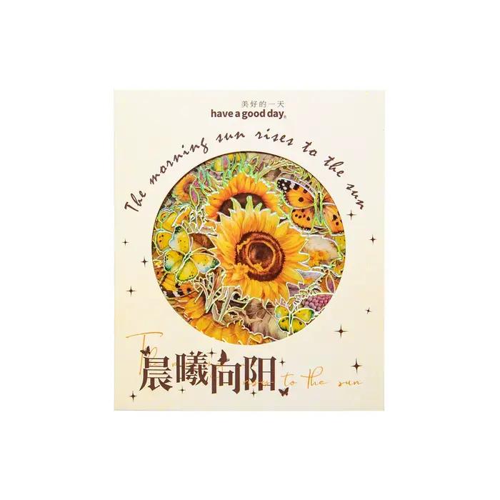 30 autocollants décoratifs en PET Série Soleil du Matin Tournesol pour DIY Scrapbooking Journal Collage Papeterie
