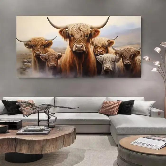 Une œuvre d'art 2D/plat représentant une famille de vaches des Highlands