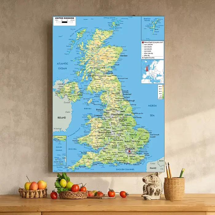 Affiche de carte du royaume-uni pliable A1/A2/A3