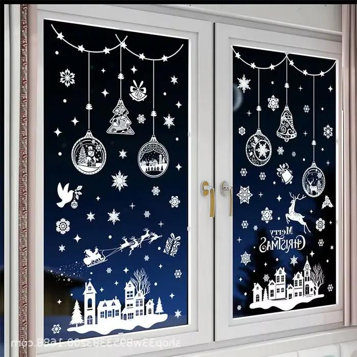 Autocollants de fenêtre de Noël électrostatiques, flocon de neige blanc, autocollant mural de renne, décorations de nouvel an, 9 pièces
