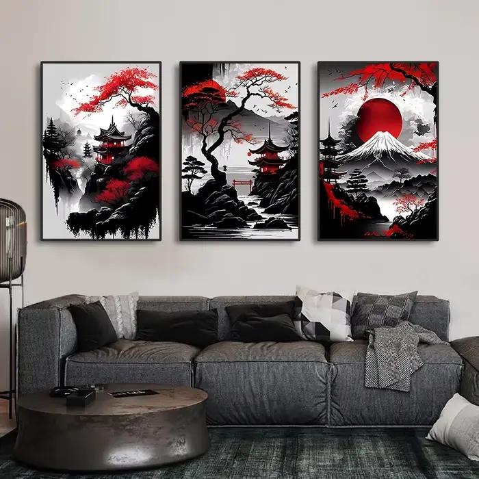 Affiche d'art mural de paysage naturel de Style japonais Vintage