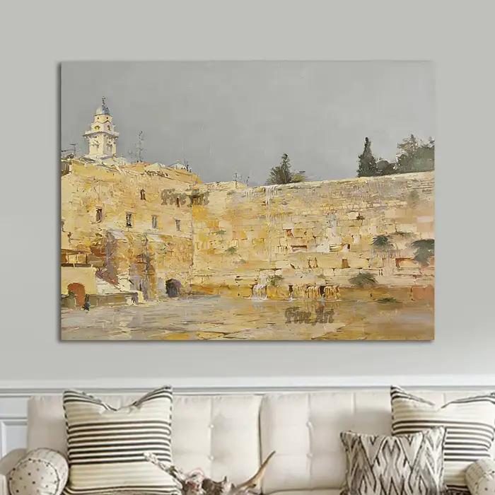 Peinture murale grand format de luxe - Tableaux personnalisables Prière juive sur les murs de Jérusalem Feuille d'or Judaïsme Israël Art sur toile