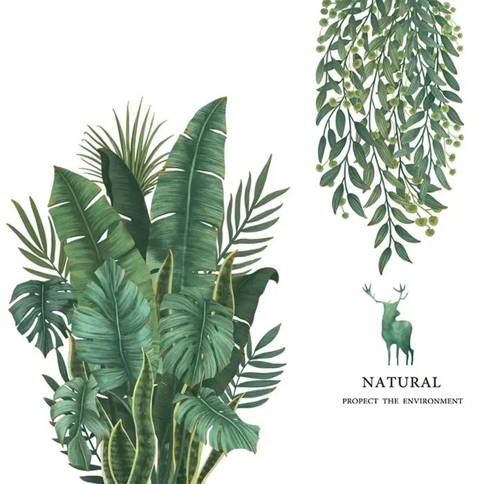 Feuilles vertes Stickers muraux pour la maison salon décoratif vinyle Sticker plantes tropicales bricolage enfant porte peintures murales papier peint