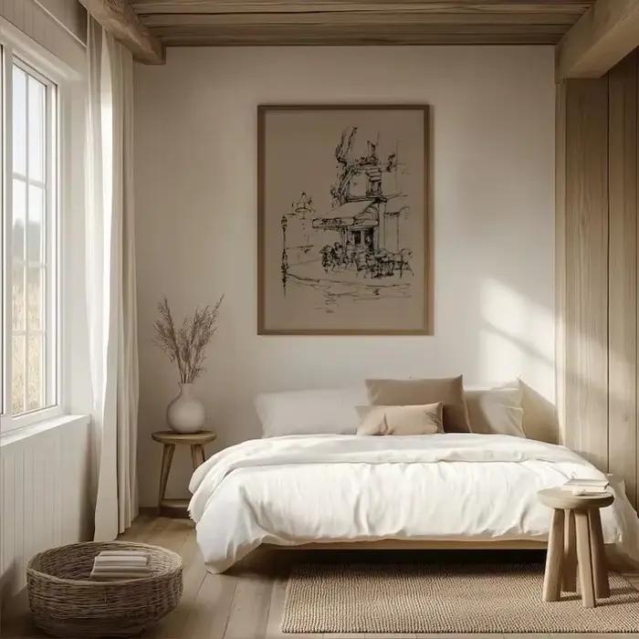Affiche imprimée sur toile représentant un paysage urbain antique, la ligne de skyline de Paris, un café, un dessin au trait, un arbre, un croquis, peinture murale, décoration intérieure, cadeau