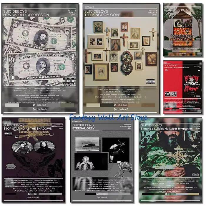 SuicideboyS – couverture d'album de musique, ce roi, vient de la musique Rap, affiche de dépression du nouveau monde, peinture sur toile, images murales, décoration de maison
