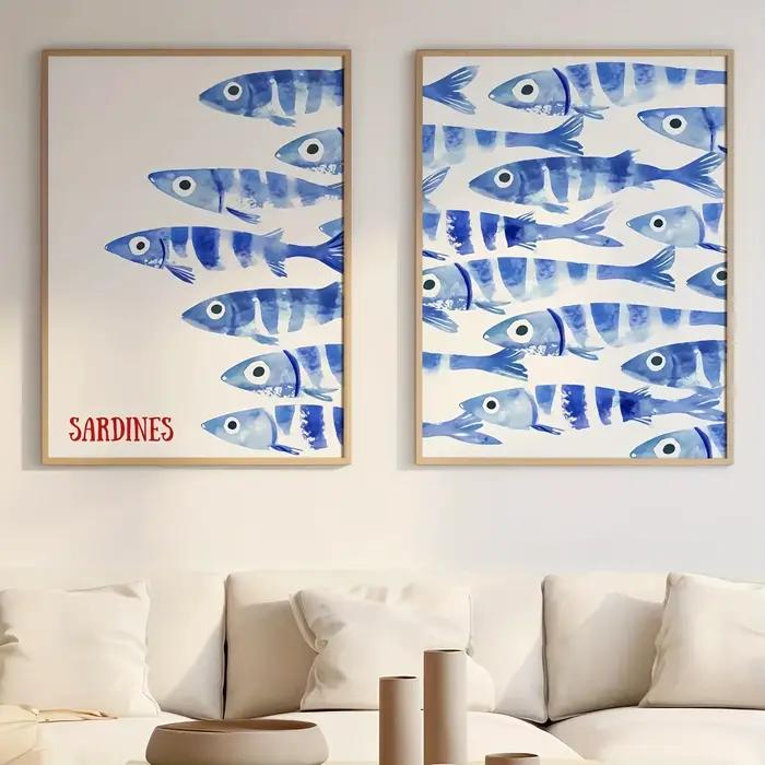 Affiche en toile de sardine bleue rétro