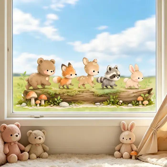 Autocollant de fenêtre animaux de la forêt pour chambre de bébé