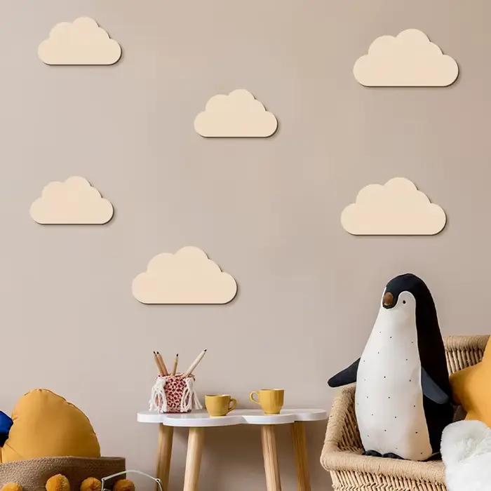 Autocollant mural nuages en bois