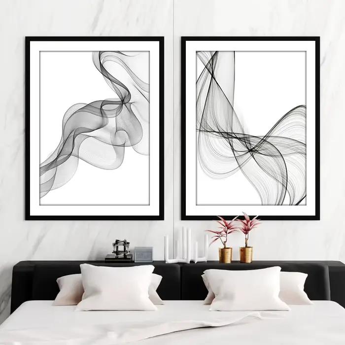 Impressions sur toile peintures intérieur mur Art minimaliste noir blanc lignes ondulées abstraites affiche photos pour salon décor à la maison