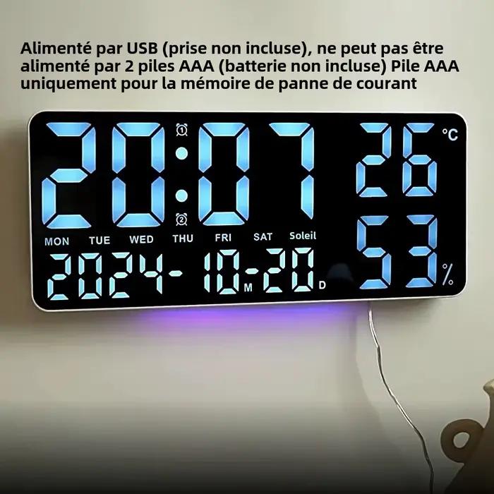 Grande horloge murale numérique avec 7 couleurs