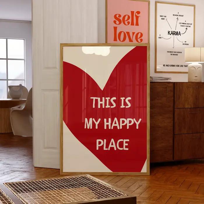 Affiche d'art avec citations de texte de cœur rouge