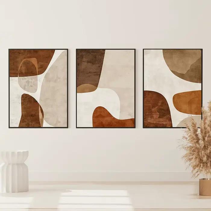 Ensemble de 3 imprimés d'art mural abstraits Beige Tan