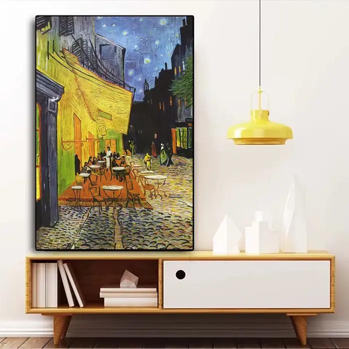 Célèbre Van Gogh café terrasse la nuit reproductions de peinture à l'huile impression toile affiche mur Art photo pour salon décor à la maison
