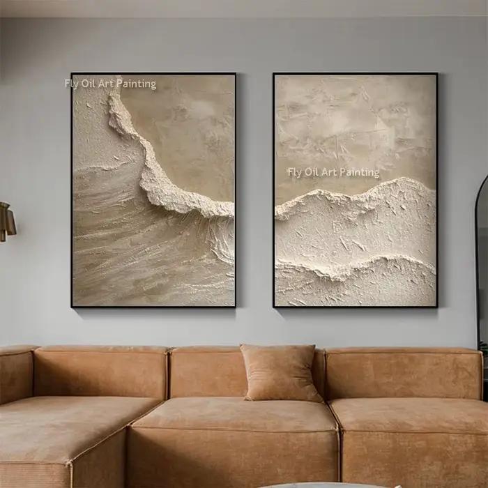 Peinture à l'huile texturée de vague d'océan blanche